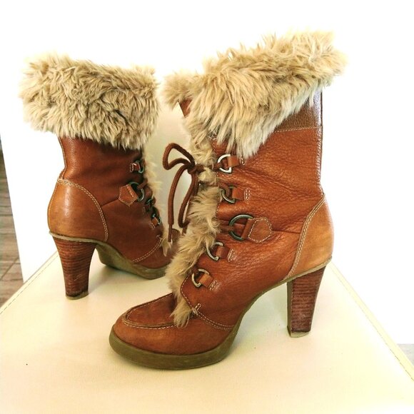 Report Signature - Faux Fur, High Heel Lace-up Boots - 8.5 - Picture 7 of 8